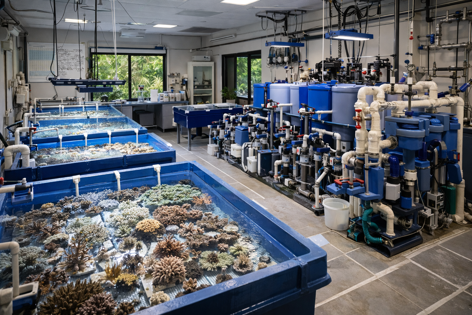 Coral nursery facility with monitoring systems