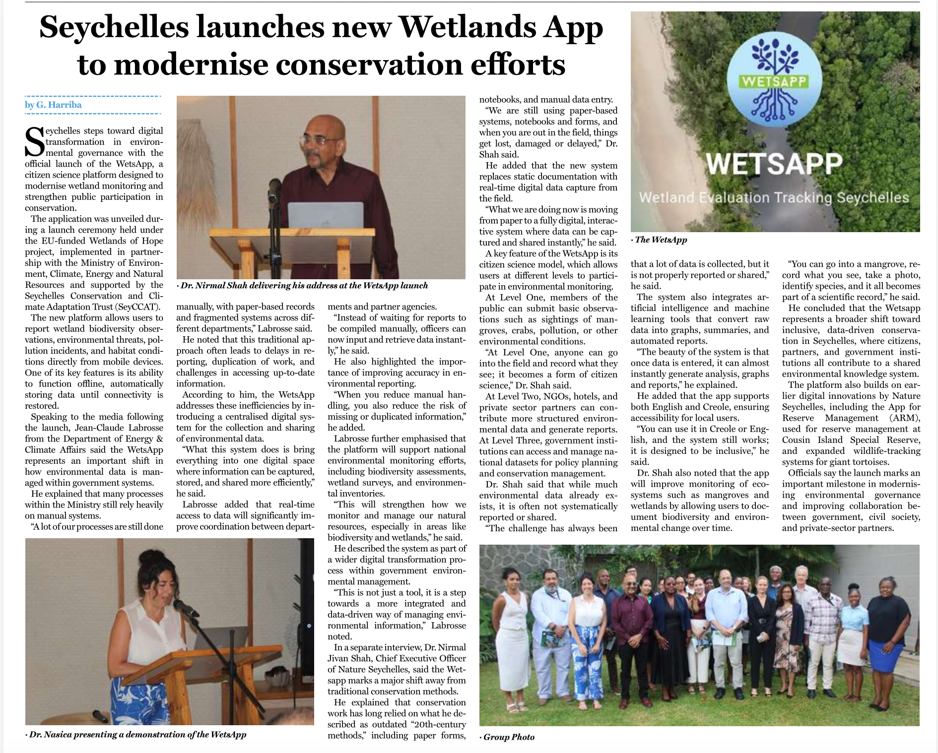 Today in Seychelles WETSAPP article